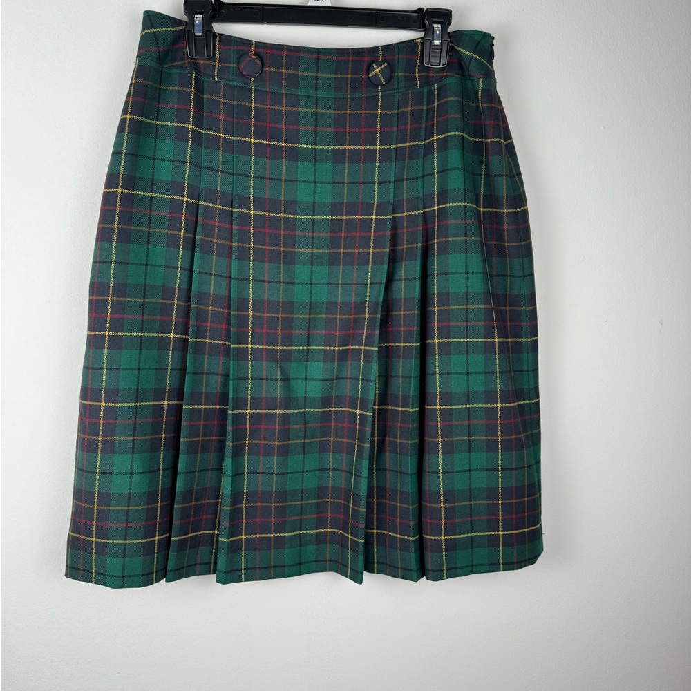 Vntg. Pendleton Green Plaid 70’s Virgin Wool Knee Length Pleated Skirt Size 12